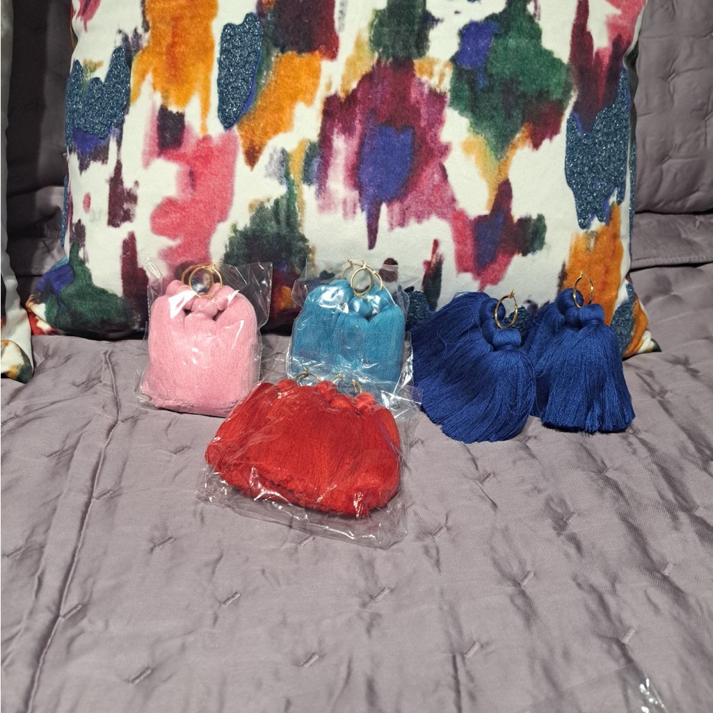 Brand New Tassel Set Of Earrings, Light Blue, Pink, Red, And Cobalt Blue